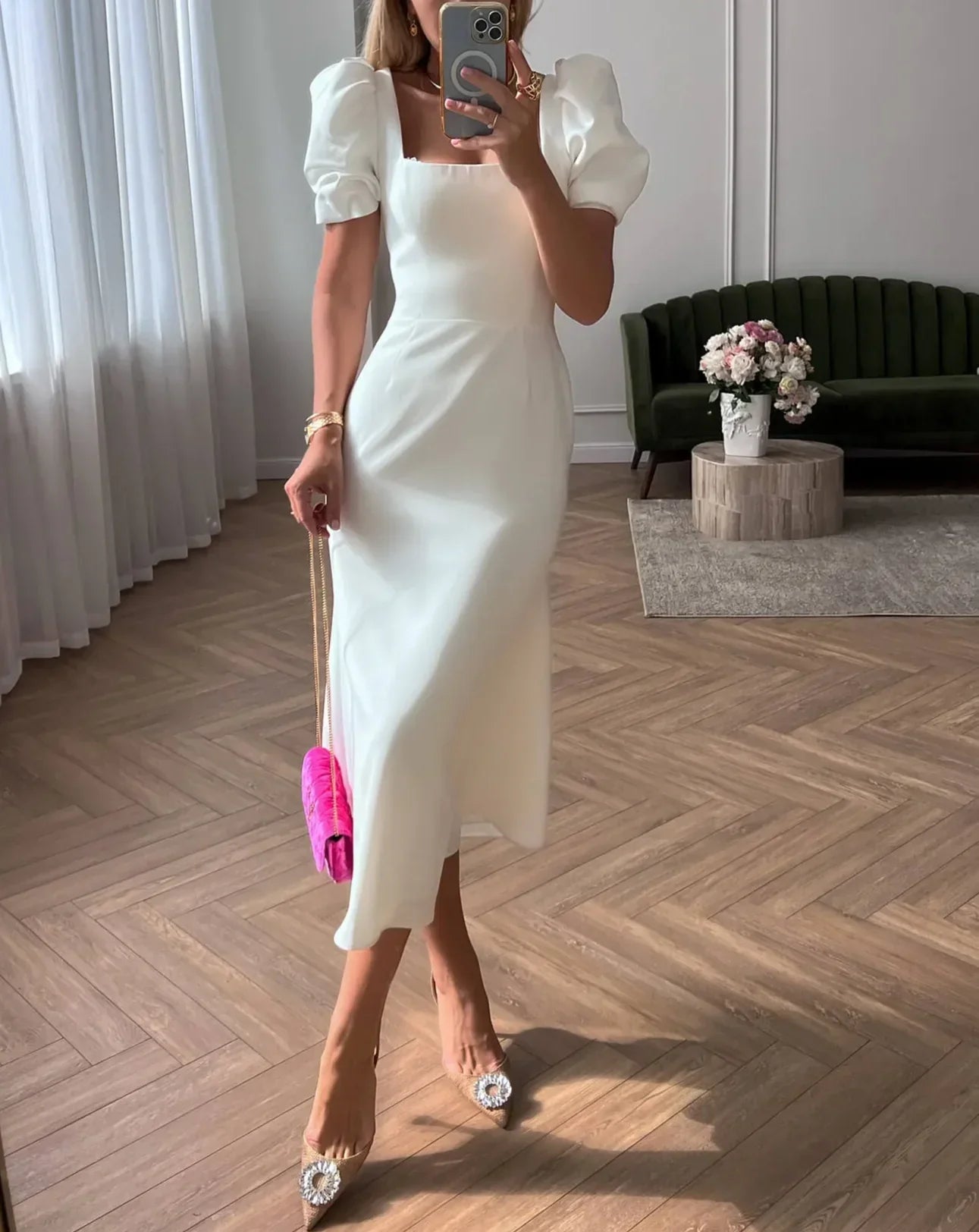 Midi-jurk met witte bloemenprint