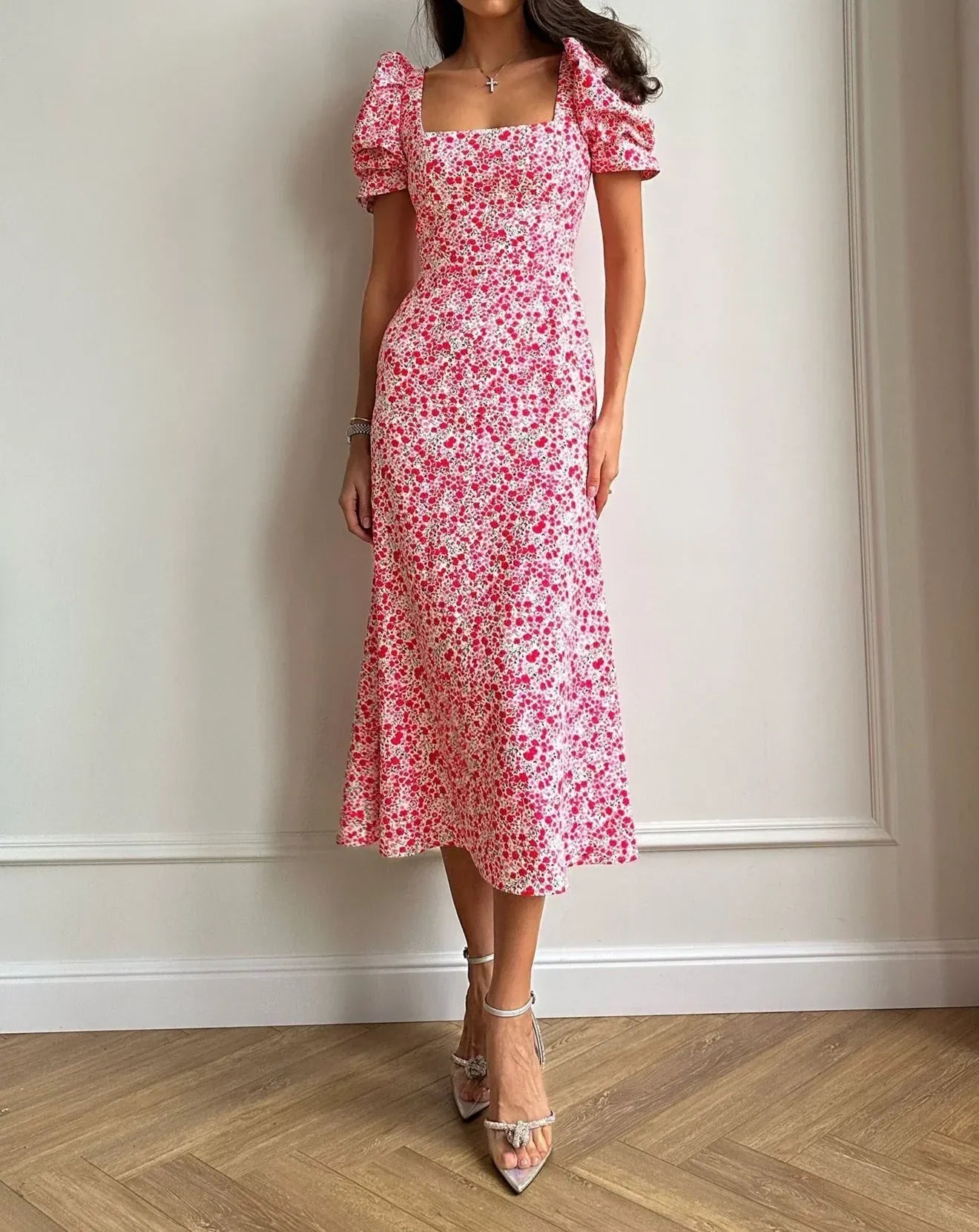 Midi-jurk met witte bloemenprint