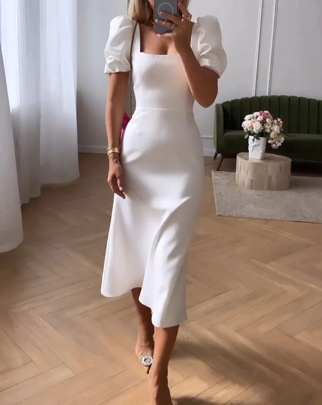 Midi-jurk met witte bloemenprint