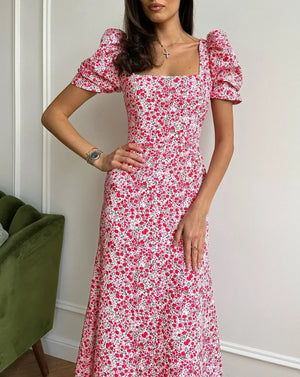 Midi-jurk met witte bloemenprint